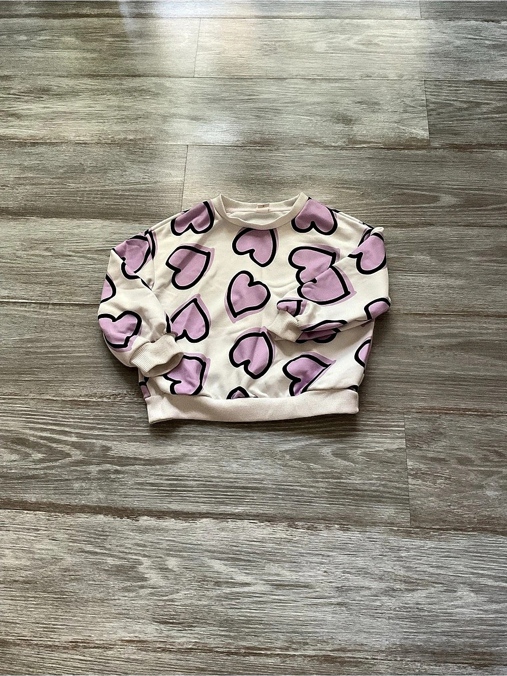 Kids Pink & Cream Heart Print Sweatshirt